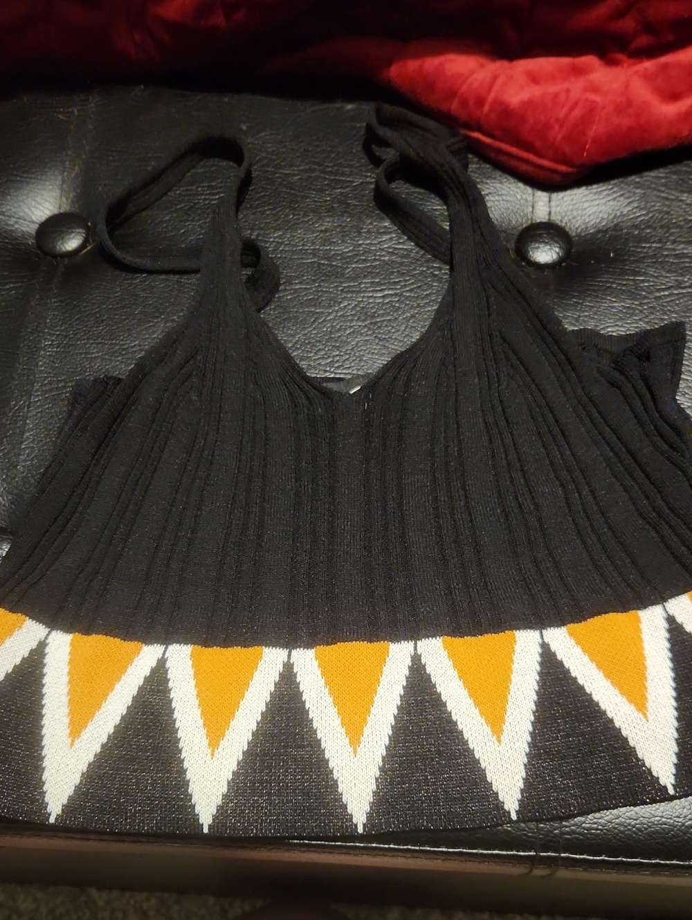 Black Knit Triangle-Trim Tank Top